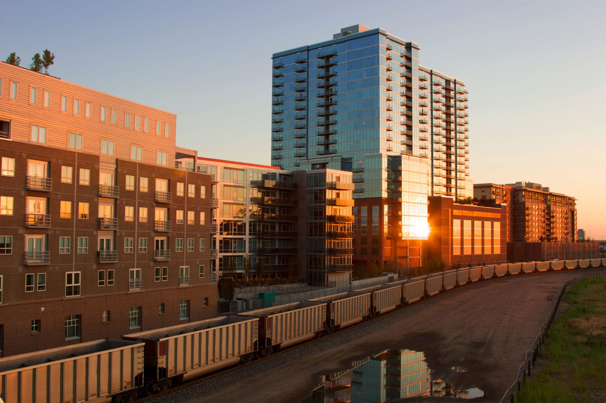 Exterior of lofts near a train yard in Denver